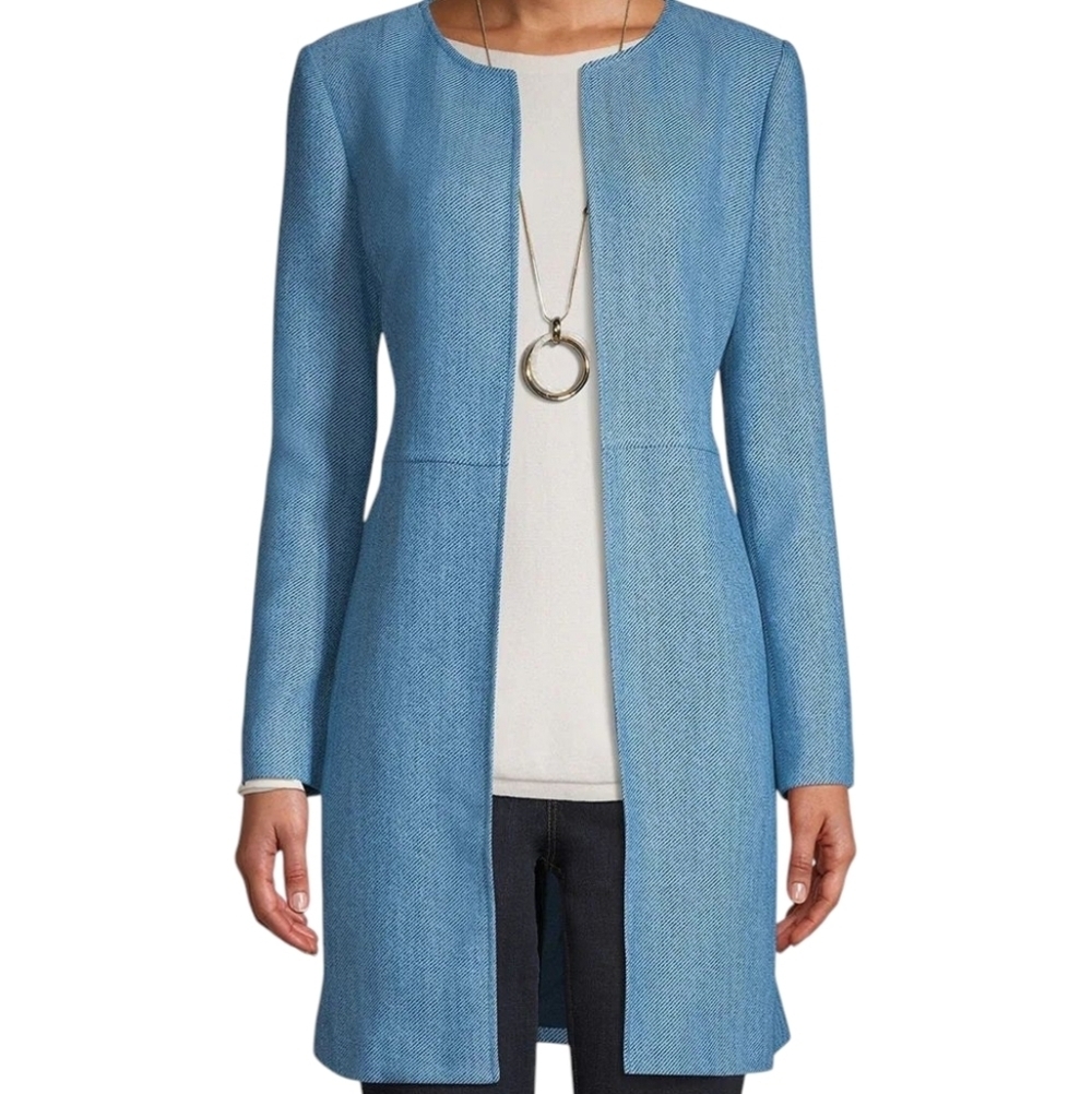 CHICOS Elongated Indigo Open Front Longline Blazer Jacket - Picture 2 of 12